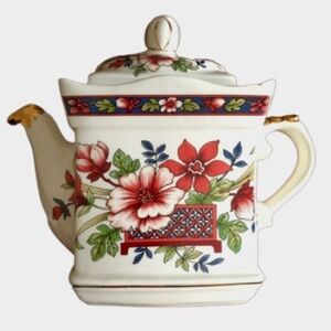 Windsor England Red Floral Square Ceramic Tea Pot